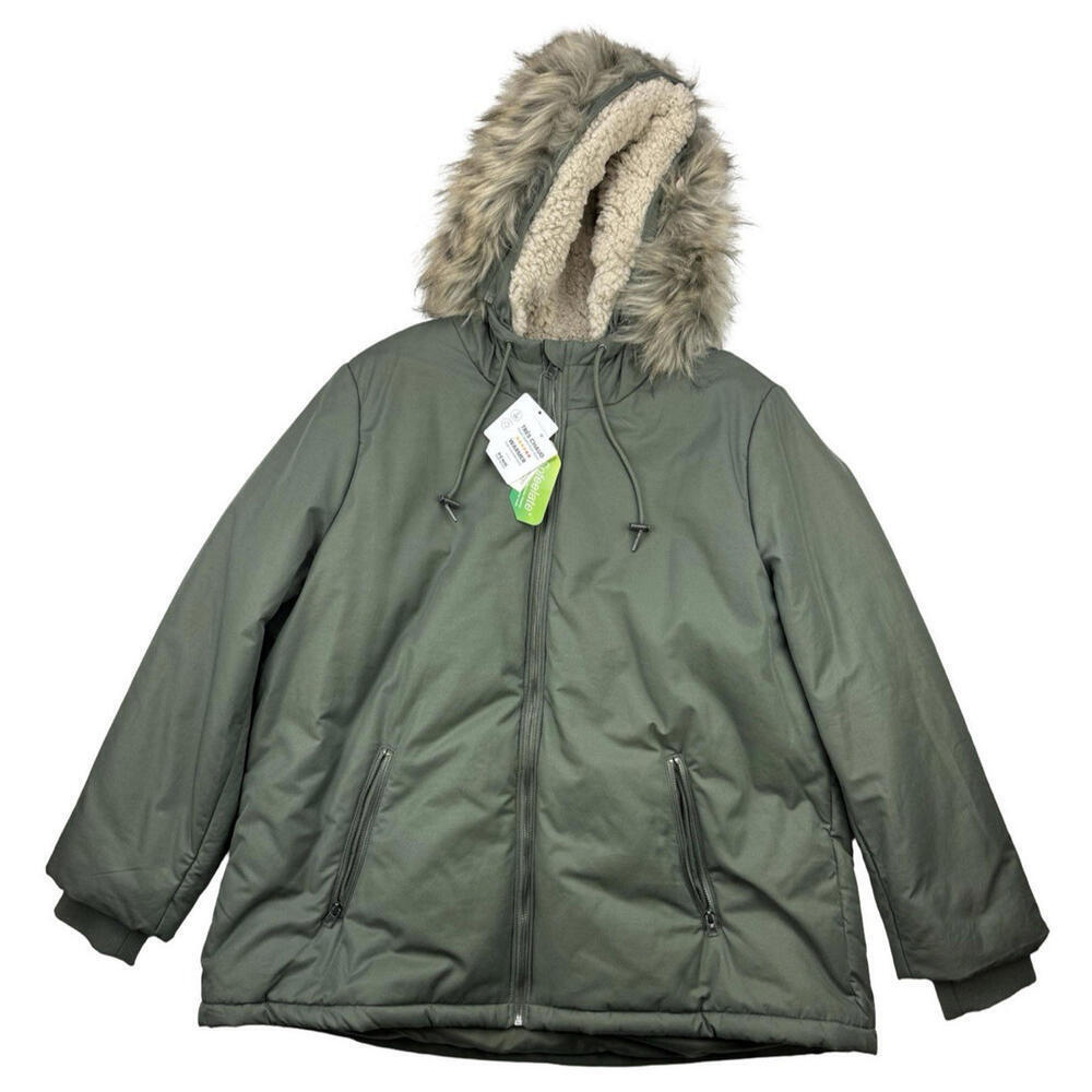 Penn Penningtons Faux Fur Sherpa Parka  Coat Green Size 1X